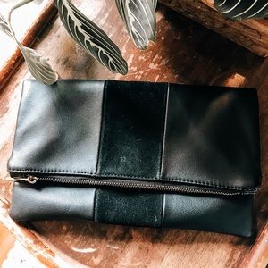 Black leather and suede clutch